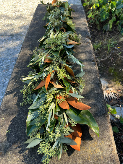 Fresh Magnolia Seeded Eucalyptus and Olive Garland