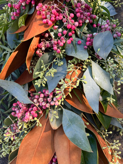 Fresh Magnolia Seeded Eucalyptus and Pepperberry Garland