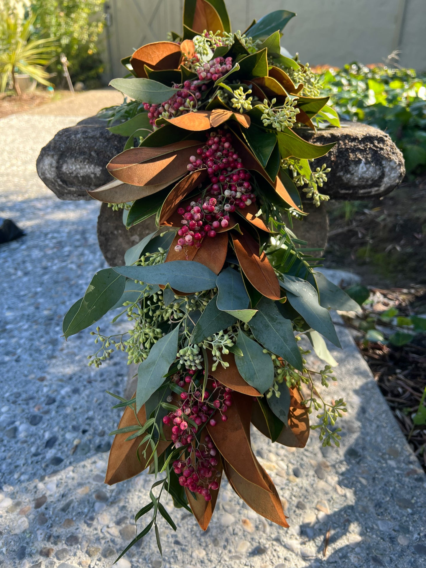 Fresh Magnolia Seeded Eucalyptus and Pepperberry Garland