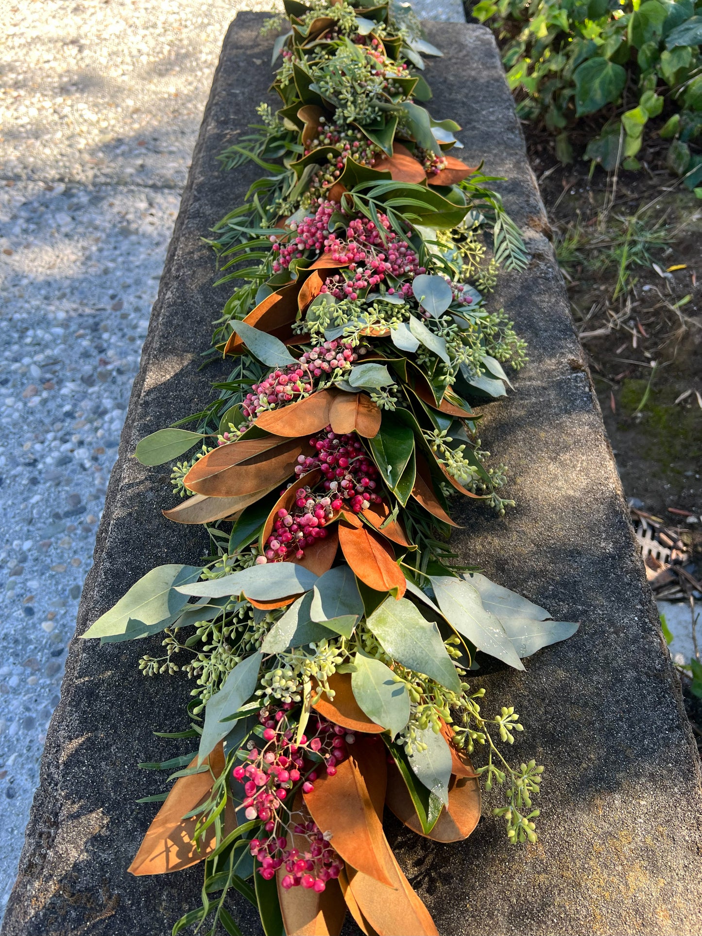 Fresh Magnolia Seeded Eucalyptus and Pepperberry Garland