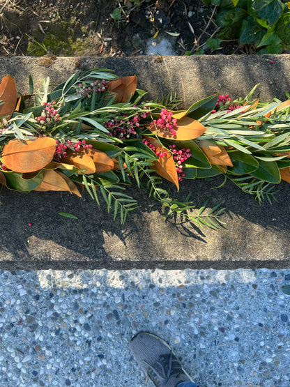 Fresh Magnolia Olive and Pepperberry Garland