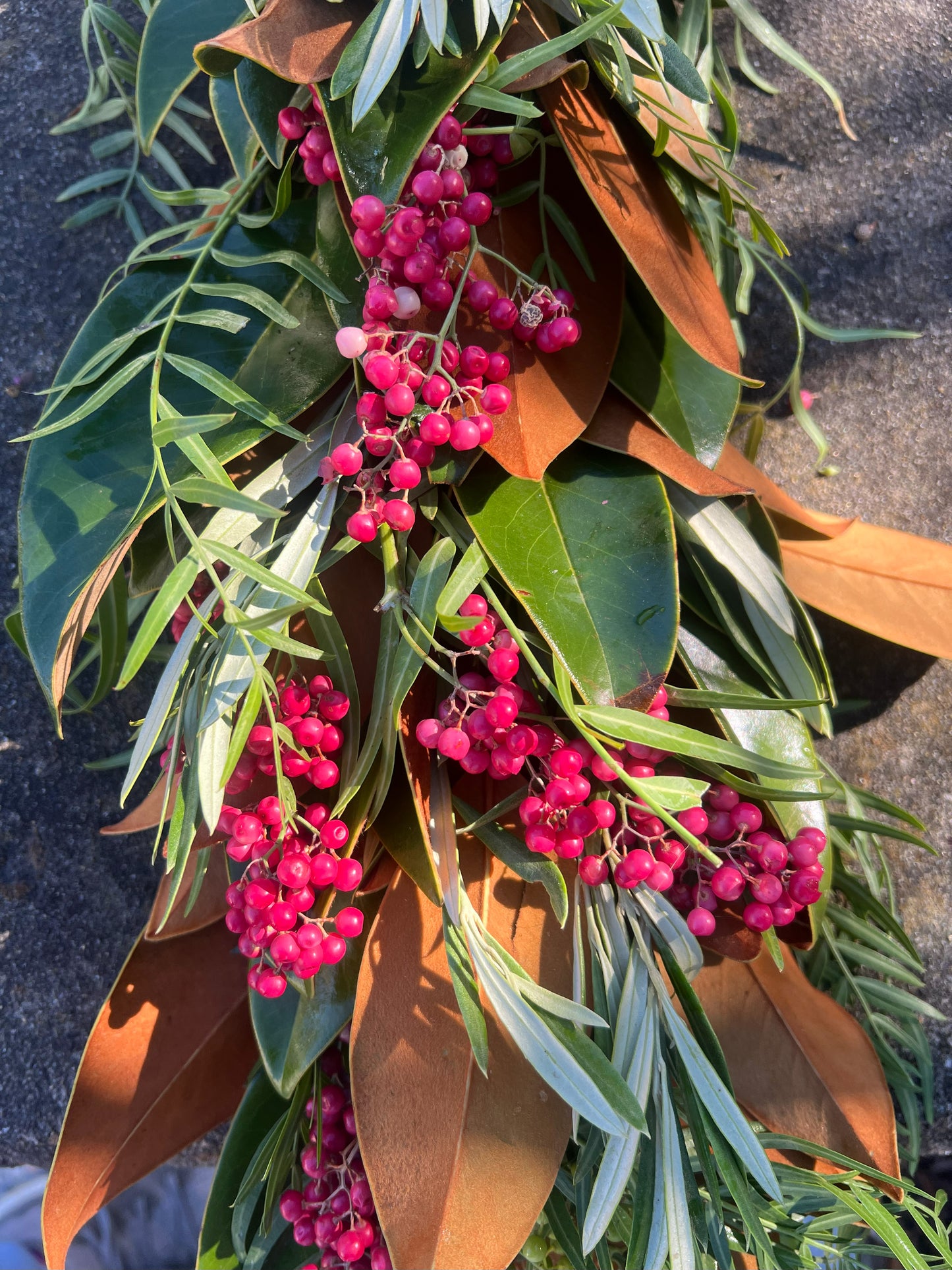 Fresh Magnolia Olive and Pepperberry Garland
