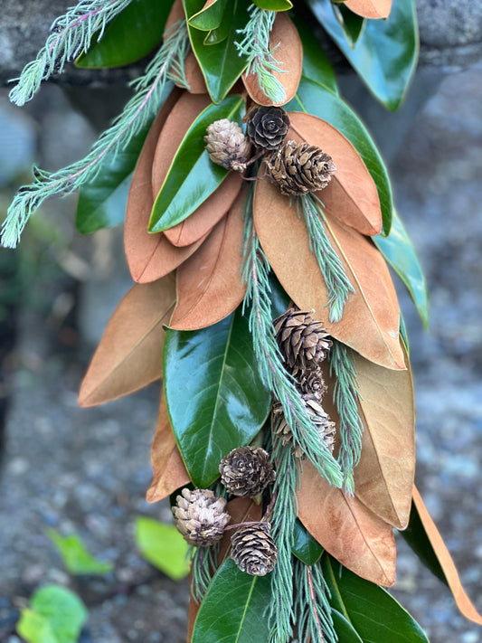 Fresh Magnolia, Pine Aussi, and Pinecone Garland
