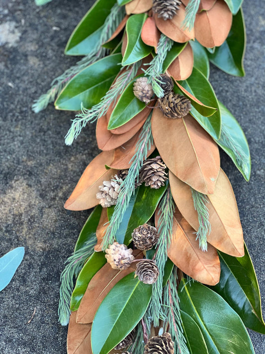 Fresh Magnolia, Pine Aussi, and Pinecone Garland