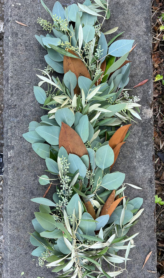 Fresh Magnolia, Olive, and Seeded Eucalyptus Garland