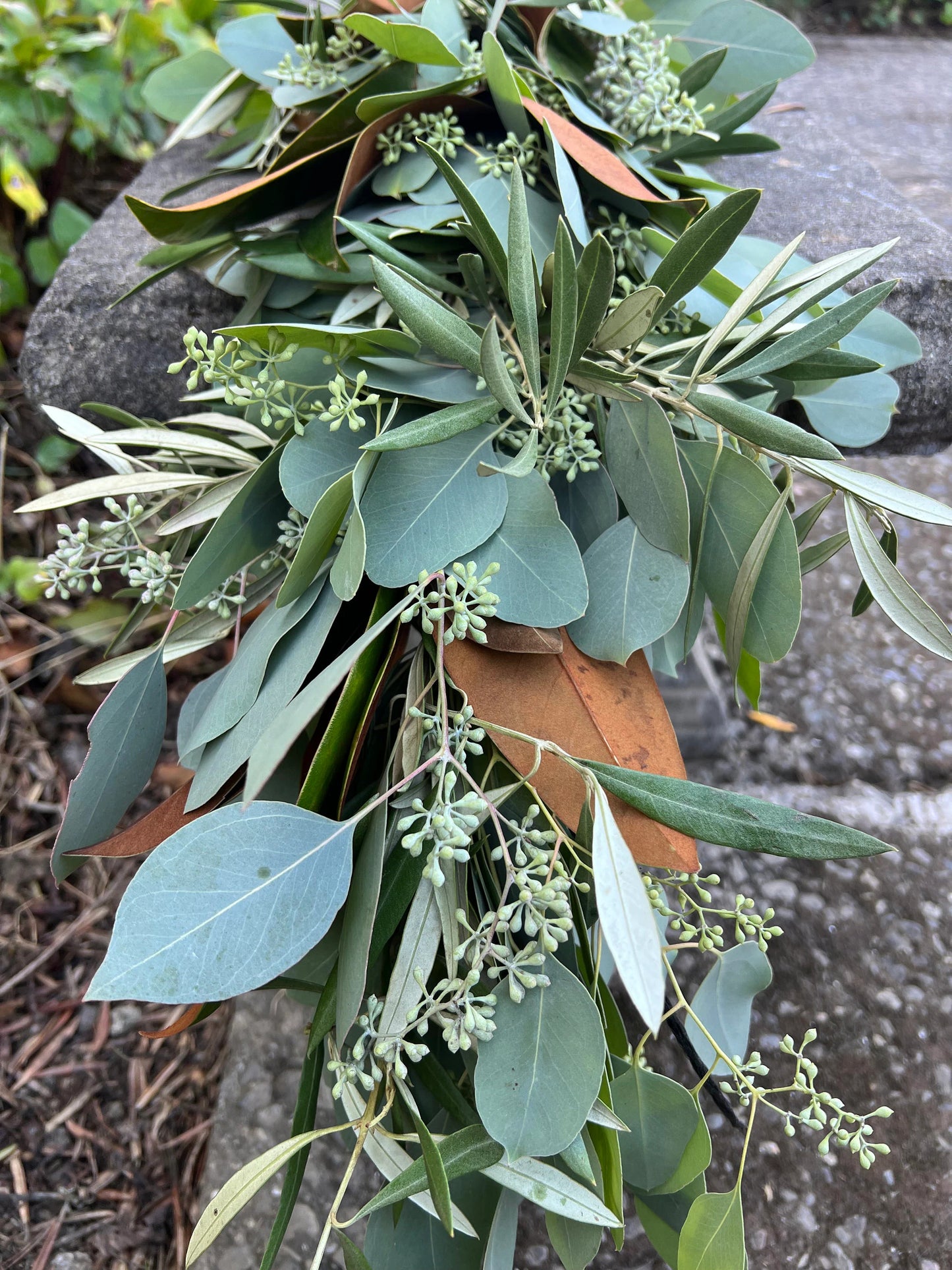 Fresh Magnolia, Olive, and Seeded Eucalyptus Garland