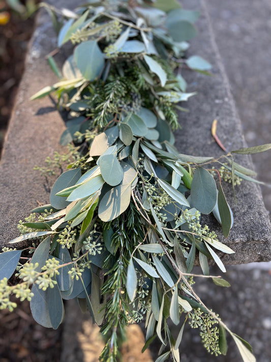 Fresh Rosemary, Olive, and Seeded Eucalyptus Garland