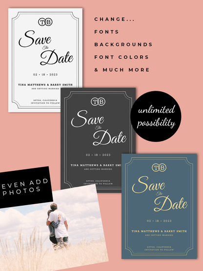 Printable Save The Date Card - Black & White