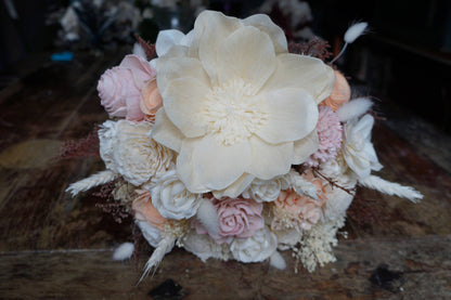 Peaches N Creme Wood Flower Bouquet, Keepsake Wood Flower Wedding Bouquet, Bridal Bouquet