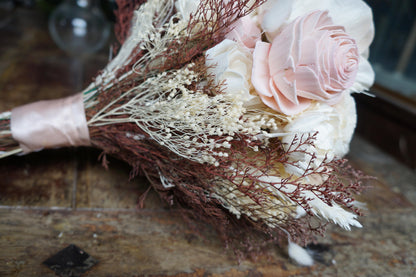 Peaches N Creme Wood Flower Bouquet, Keepsake Wood Flower Wedding Bouquet, Bridal Bouquet