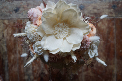 Peaches N Creme Wood Flower Bouquet, Keepsake Wood Flower Wedding Bouquet, Bridal Bouquet