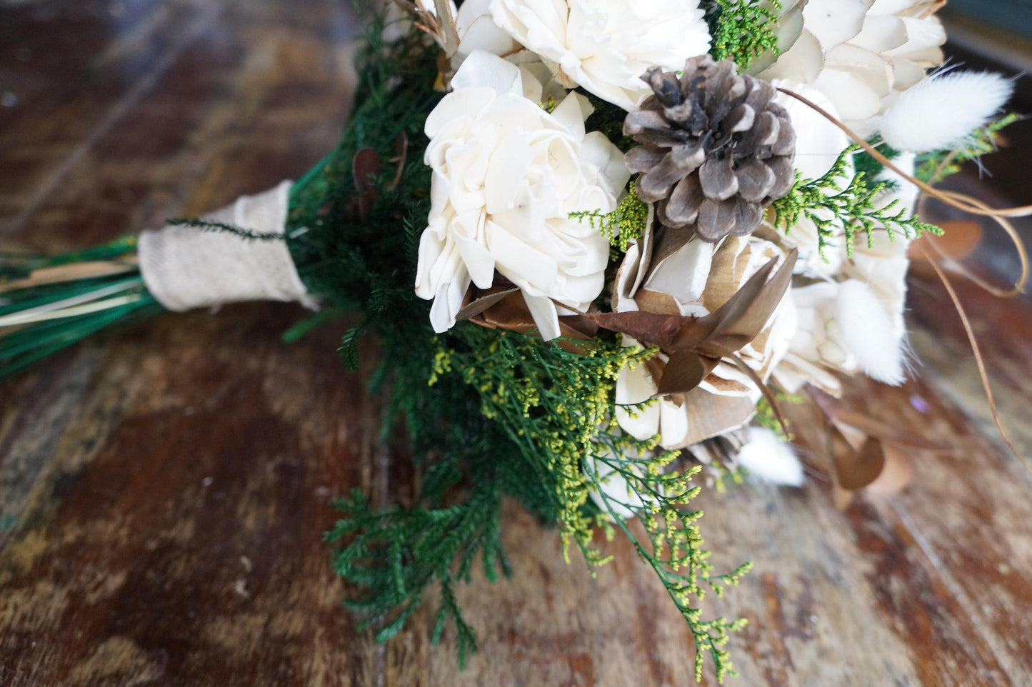 White and Green Sola Flower Bouquet, "Enchanted Forest" Wedding Bouquet, Bridal Bouquet, Keepsake Bouquet, Gift for her