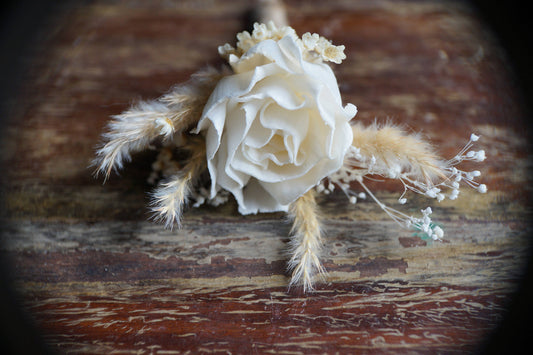 Prairie Romance Sola Flower Boutonniere// Wood Flower Boutonierre