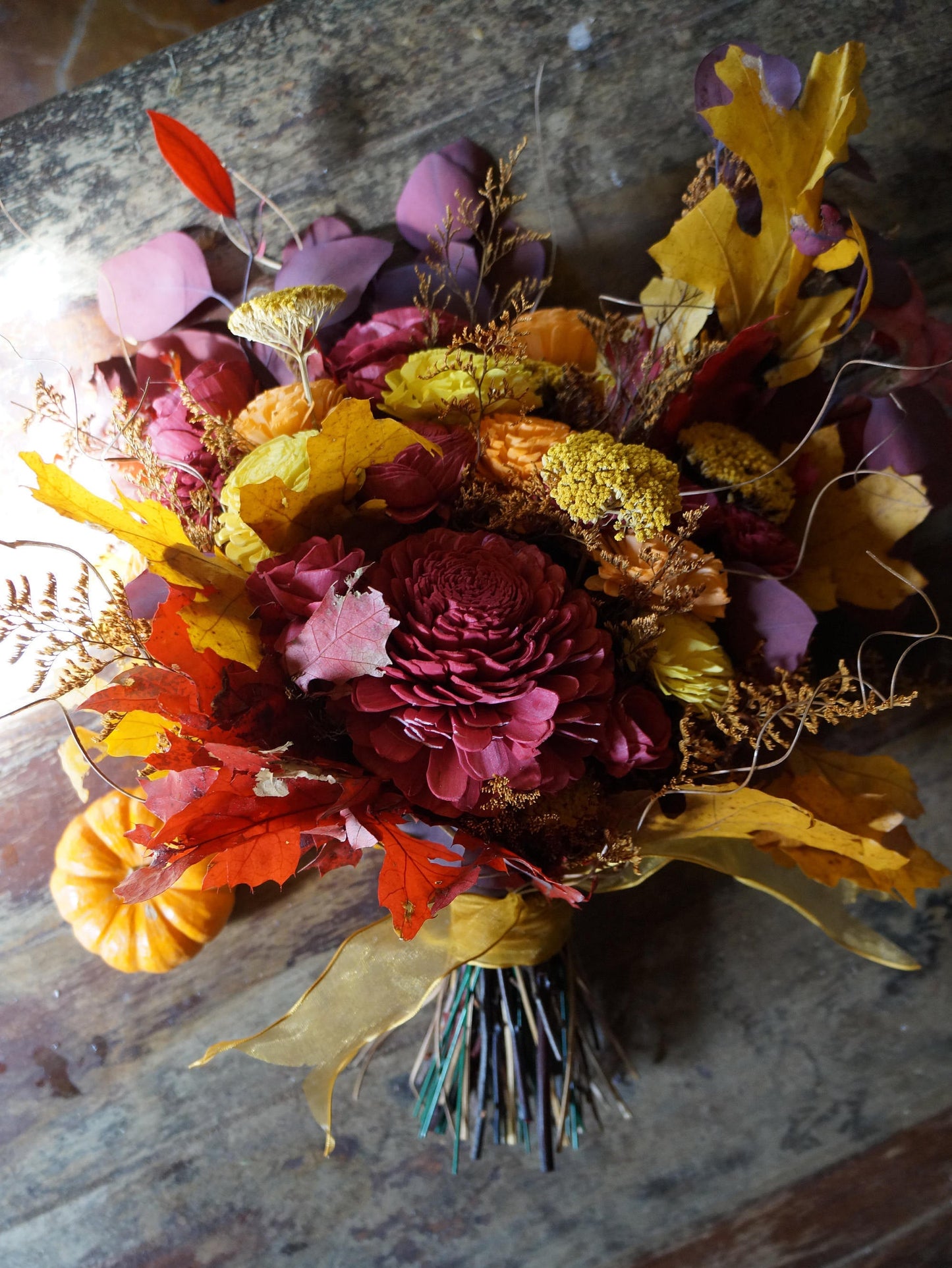 Harvest Gold Fall Wood Flower Bouquet