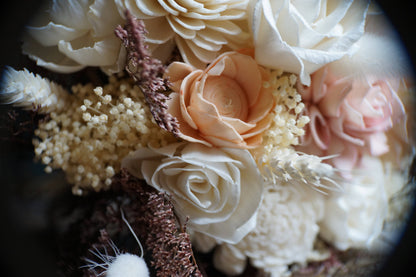 Peaches N Creme Wood Flower Bouquet, Keepsake Wood Flower Wedding Bouquet, Bridal Bouquet