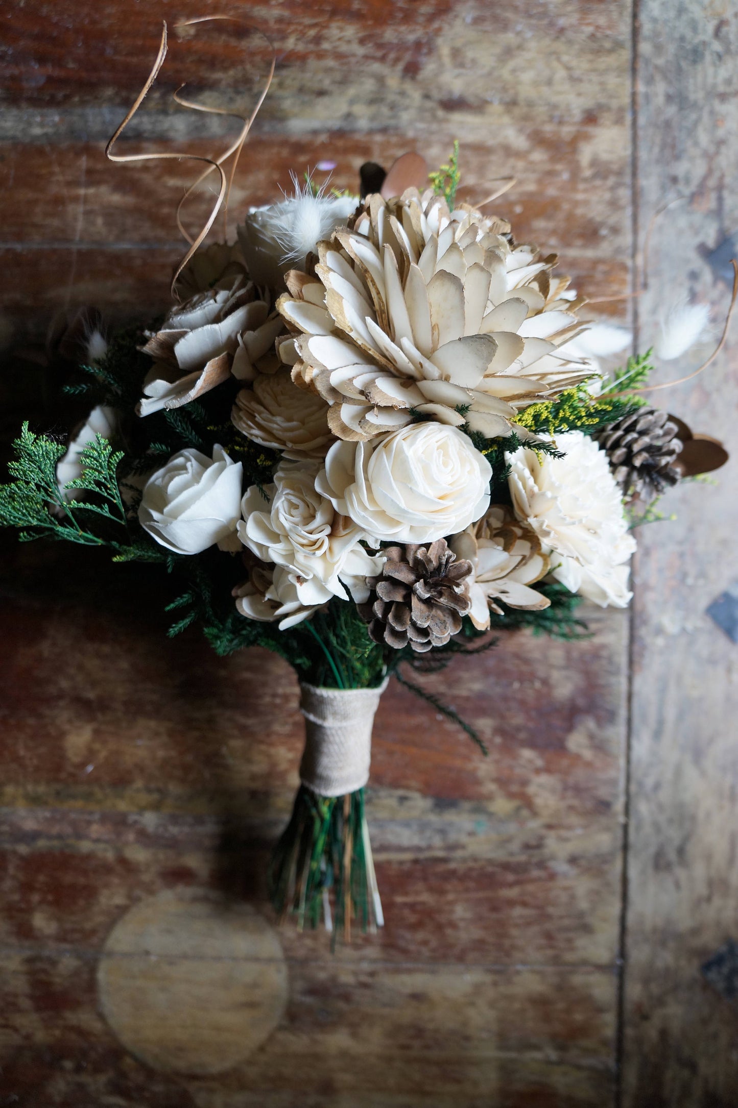 White and Green Sola Flower Bouquet, "Enchanted Forest" Wedding Bouquet, Bridal Bouquet, Keepsake Bouquet, Gift for her