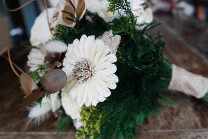 White and Green Sola Flower Bouquet, "Enchanted Forest" Wedding Bouquet, Bridal Bouquet, Keepsake Bouquet, Gift for her