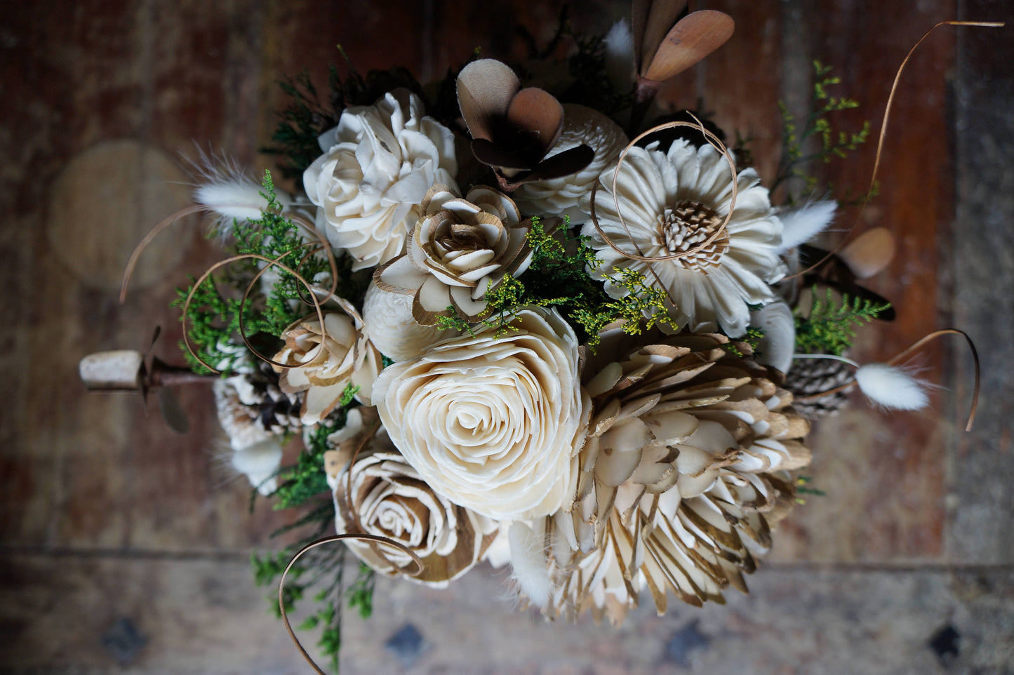 White and Green Sola Flower Bouquet, "Enchanted Forest" Wedding Bouquet, Bridal Bouquet, Keepsake Bouquet, Gift for her