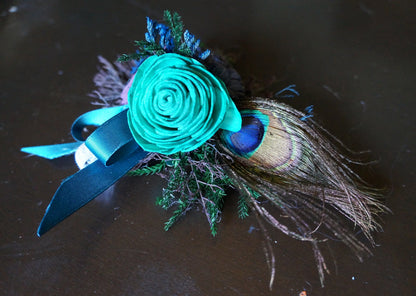 Peacock Wood Flower Corsage