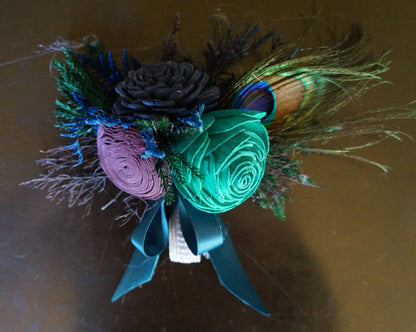 Peacock Wood Flower Corsage