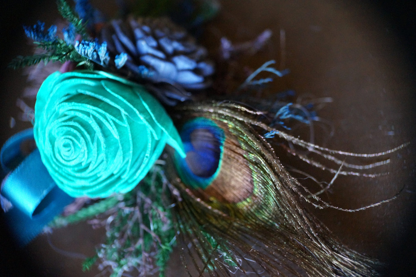 Peacock Wood Flower Corsage