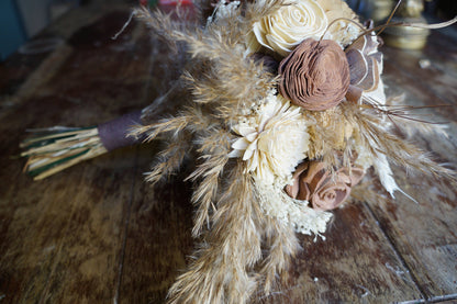 Tan and Chocolate Sola Flower Bouquet // "Vanilla Latte" Wood Flower Bouquet, Keepsake Wood Flower Wedding Bouquet, Bridal Bouquet
