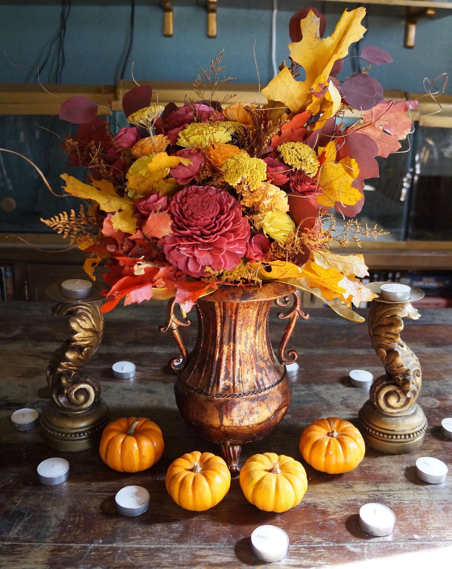 Harvest Gold Fall Wood Flower Bouquet