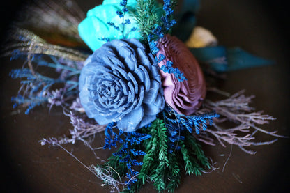 Peacock Wood Flower Corsage