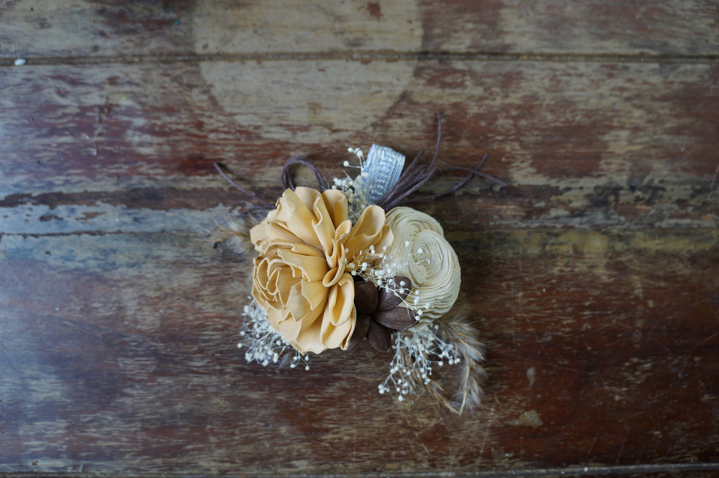 Vanilla Latte Wood Flower Corsage