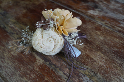 Vanilla Latte Wood Flower Corsage
