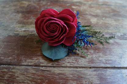 Bejewelled Wood Flower Boutonniere