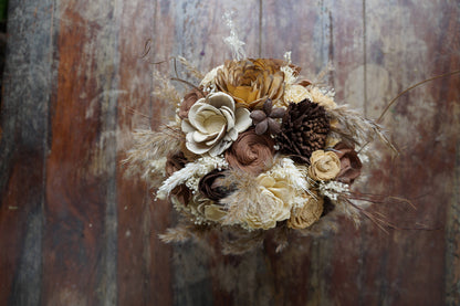 Tan and Chocolate Sola Flower Bouquet // "Vanilla Latte" Wood Flower Bouquet, Keepsake Wood Flower Wedding Bouquet, Bridal Bouquet