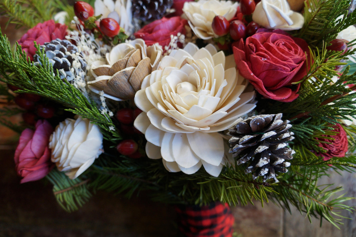 Winter Cottage Christmas Wood Flower Bouquet