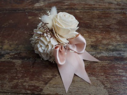 Peaches N Creme Wood Flower Corsage