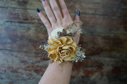 Vanilla Latte Wood Flower Corsage