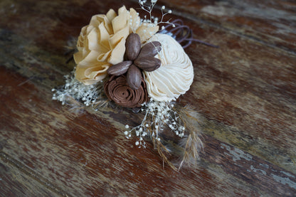 Vanilla Latte Wood Flower Corsage