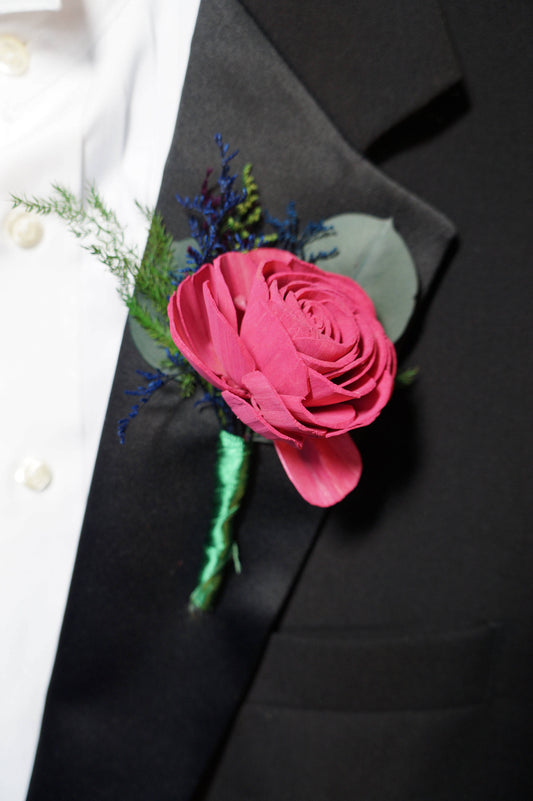 Bejewelled Wood Flower Boutonniere