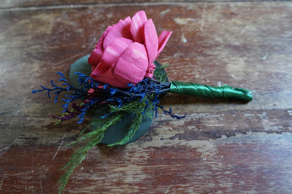 Bejewelled Wood Flower Boutonniere