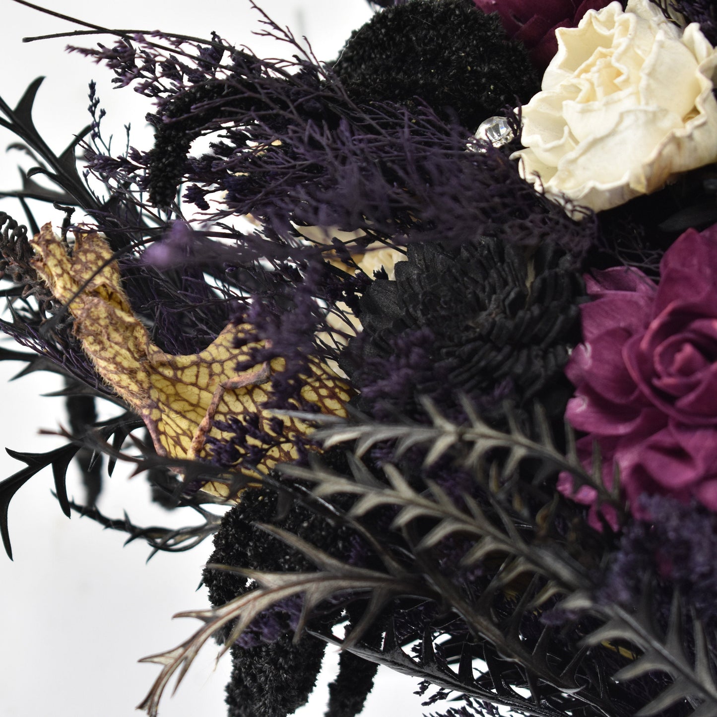 Spell Bound Sola Flower Bouquet // Black and Purple Wood Flower Bouquet, Bridal Bouquet, Halloween Wedding Bouquet, gift for her