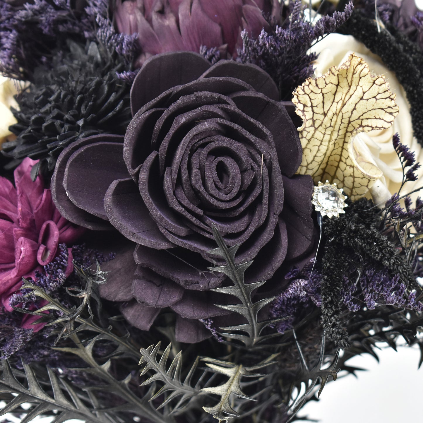 Spell Bound Sola Flower Bouquet // Black and Purple Wood Flower Bouquet, Bridal Bouquet, Halloween Wedding Bouquet, gift for her