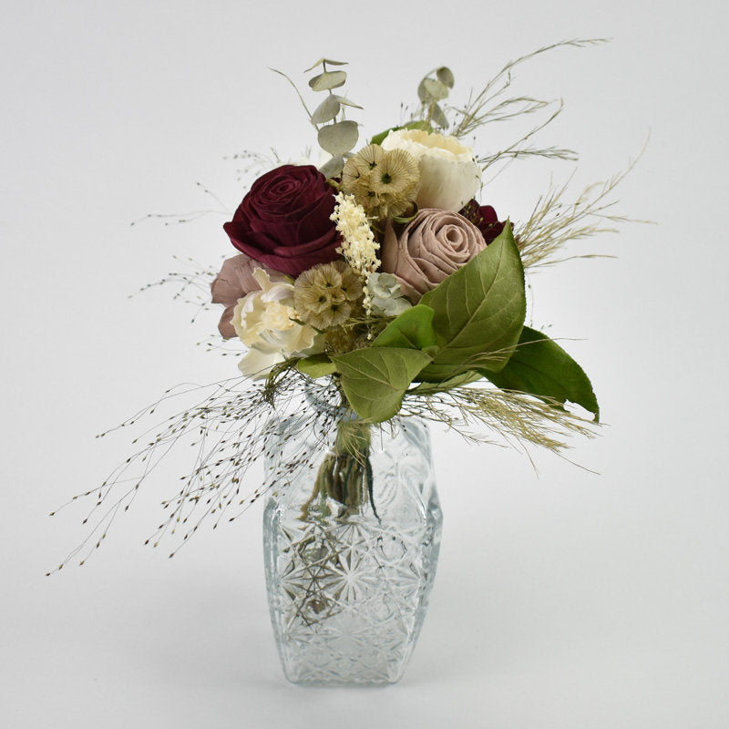 Burgundy Rose Sola Flower Glass Vase Arrangement