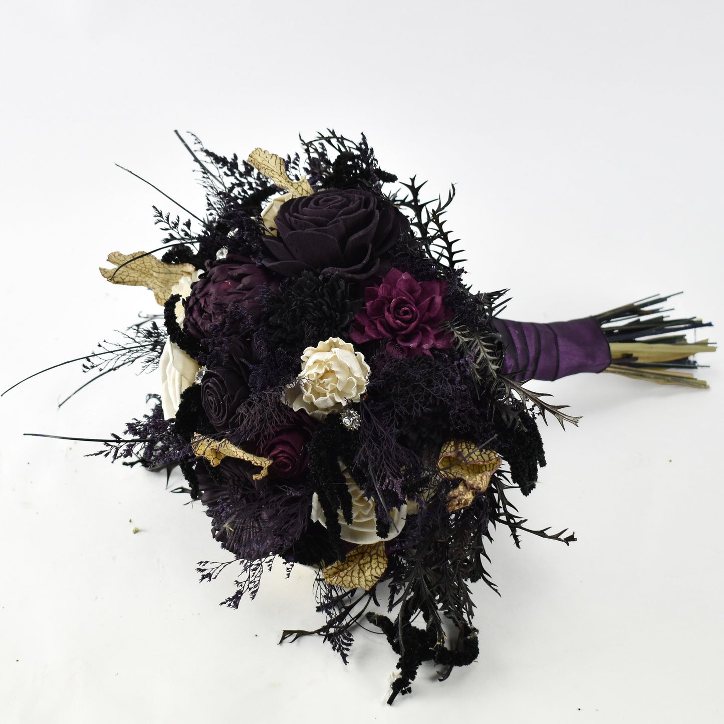 Spell Bound Sola Flower Bouquet // Black and Purple Wood Flower Bouquet, Bridal Bouquet, Halloween Wedding Bouquet, gift for her