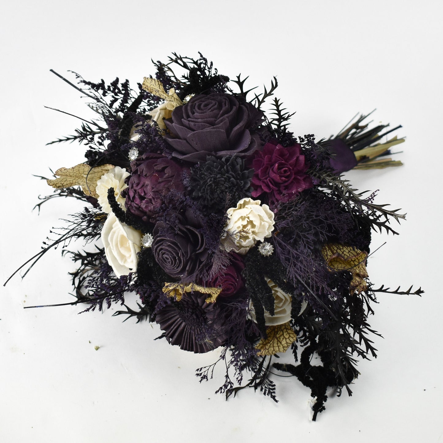 Spell Bound Sola Flower Bouquet // Black and Purple Wood Flower Bouquet, Bridal Bouquet, Halloween Wedding Bouquet, gift for her