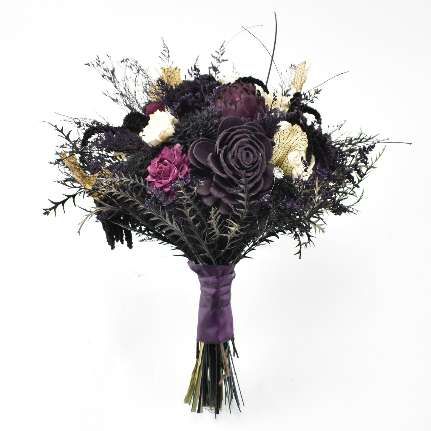 Spell Bound Sola Flower Bouquet // Black and Purple Wood Flower Bouquet, Bridal Bouquet, Halloween Wedding Bouquet, gift for her