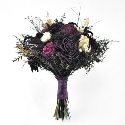 Spell Bound Sola Flower Bouquet // Black and Purple Wood Flower Bouquet, Bridal Bouquet, Halloween Wedding Bouquet, gift for her