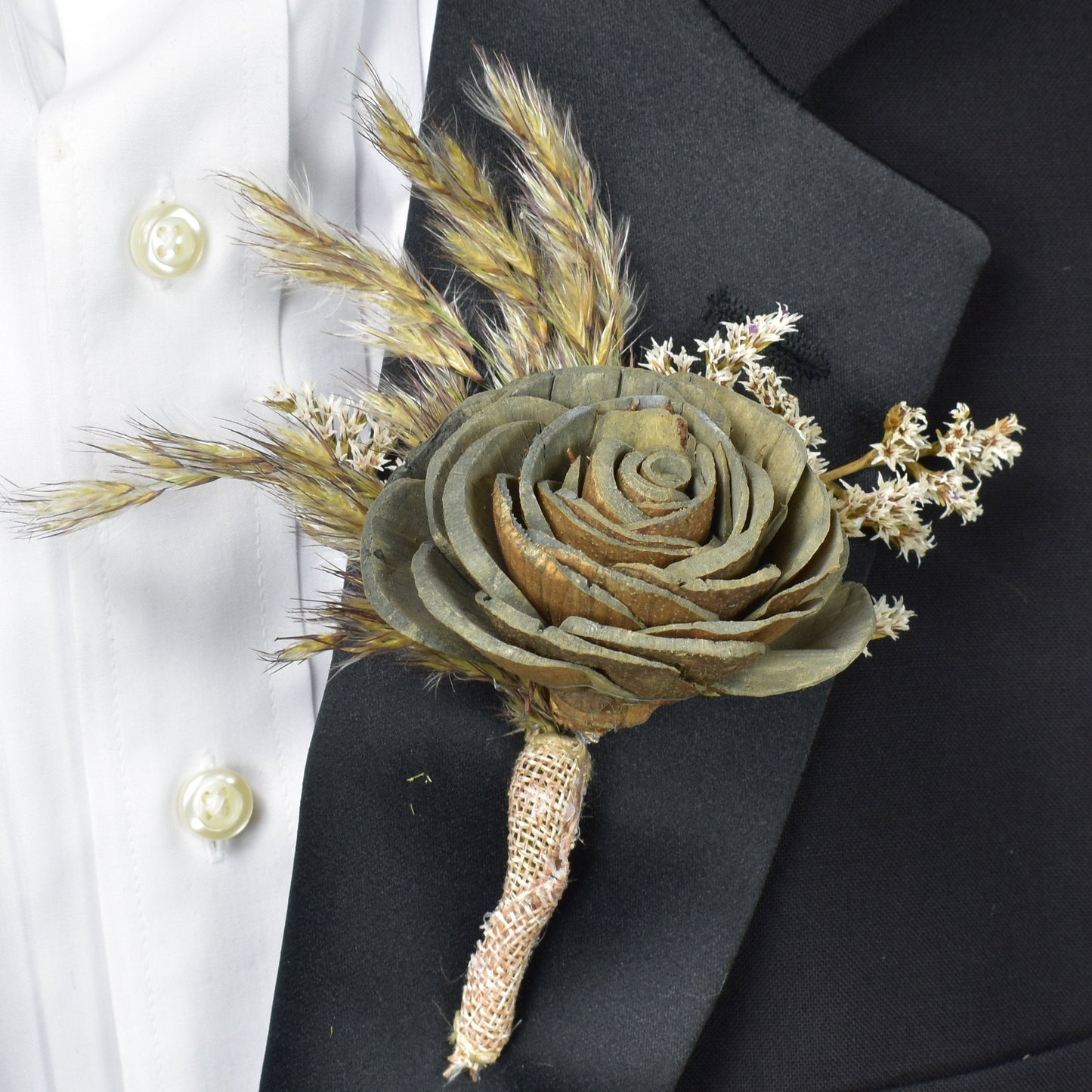 Grey and Beige Sola Flower Boutonniere// Wood Flower Boutonniere//"Country Roads" Sola Flower Boutonniere