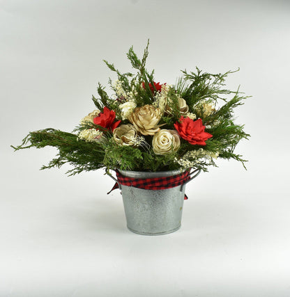 Christmas Floral Arrangement, Rustic Tin Arrangement, Christmas Sola Flowers, Christmas Decor, Christmas Gift, Christmas Arrangement